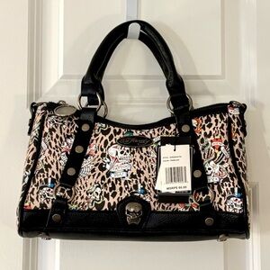 Ed Hardy Cheetah Print Studded Satchel Handbag